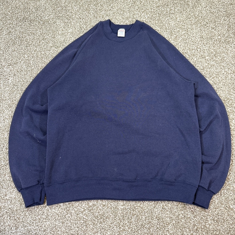 Vintage Russel Sweatshirt By Jerzees Faded And Distressed Size XL Navy Blue
